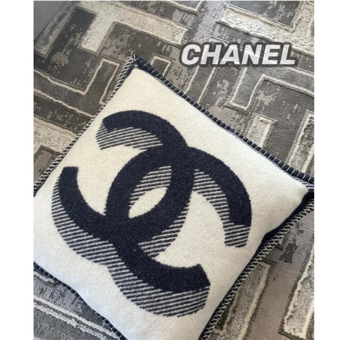Chanel Unisex CC Cushion Cotton Wool Tweed Beige Navy Multifunction