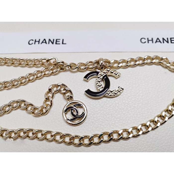 Chanel Women CC Belt Gold Tone Metal Black Chanel Logo