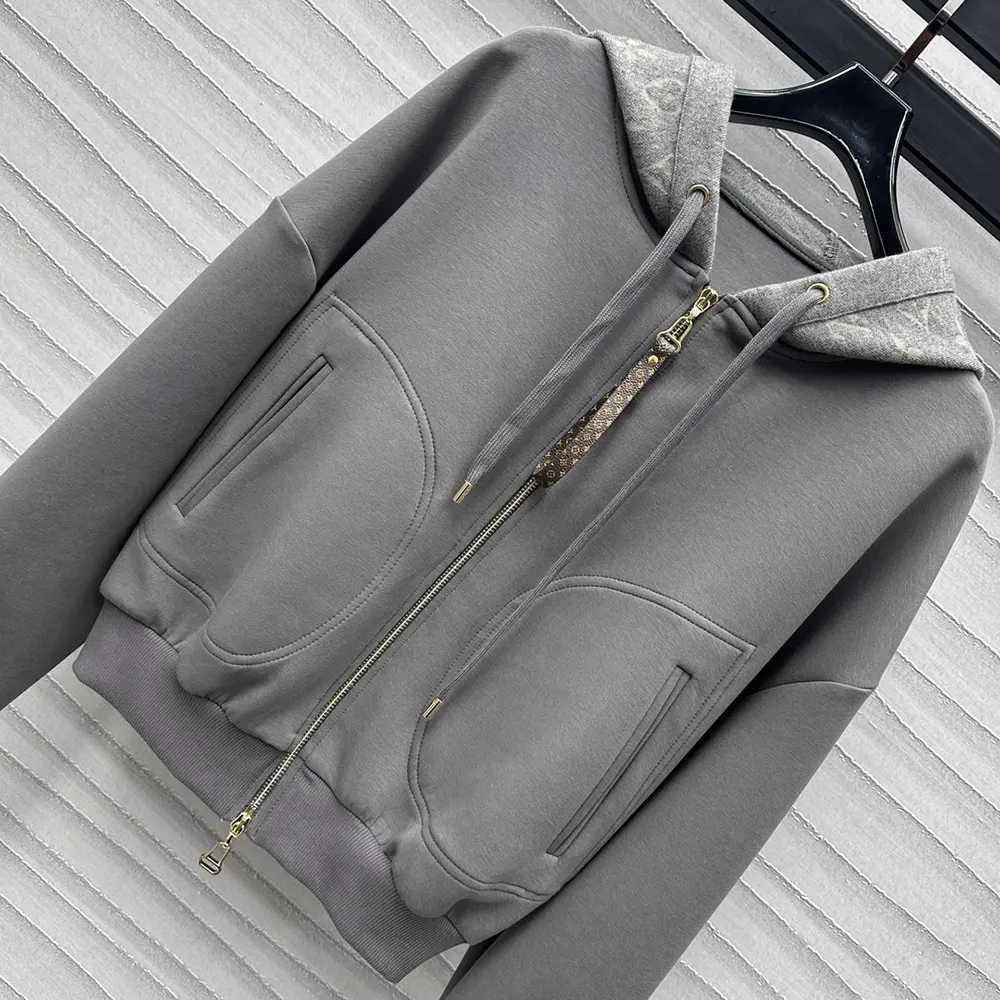 Louis Vuitton Women Monogram Accent Knit Hoodie-Grey 1AGCI2