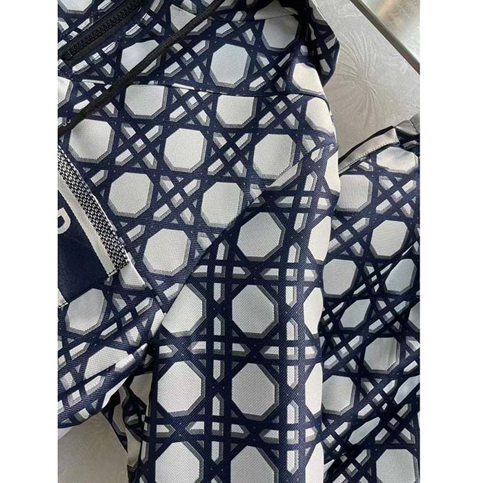 Dior Men CD Macrocannage Short-Sleeved Hooded Short Anorak Navy