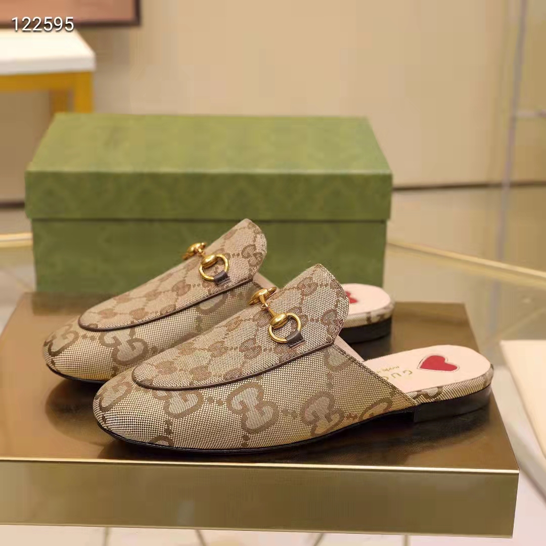 Gucci Unisex Jumbo GG Princetown Slipper Camel Ebony Jumbo GG Canvas