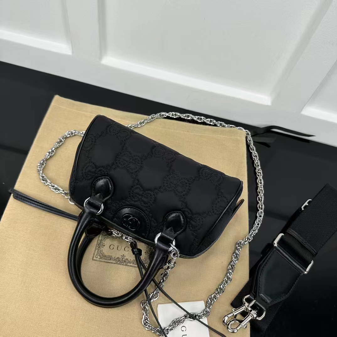 Gucci Unisex GG Matelassé Mini Bag Black GG Matelassé Nylon Leather Double G