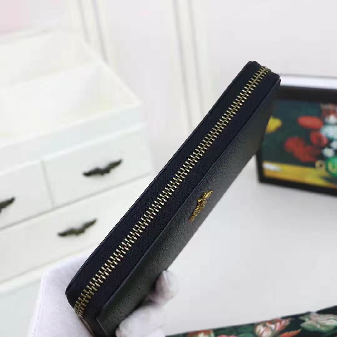 Gucci GG Unisex Animalier Leather Zip Around Wallet in Black Leather