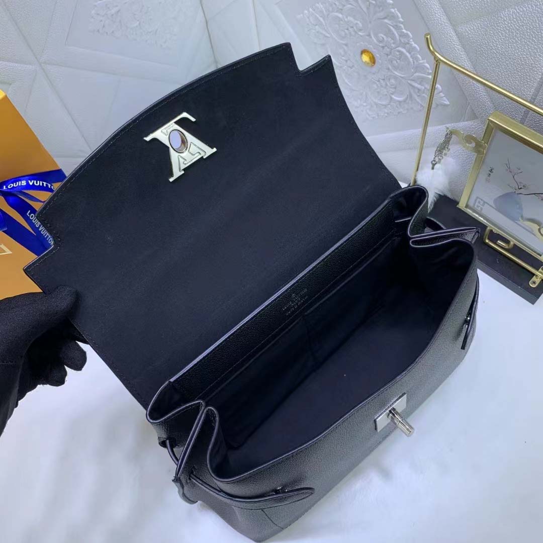 Louis Vuitton LV Women Lockme Ever MM Handbag Black Soft Grained Calfskin