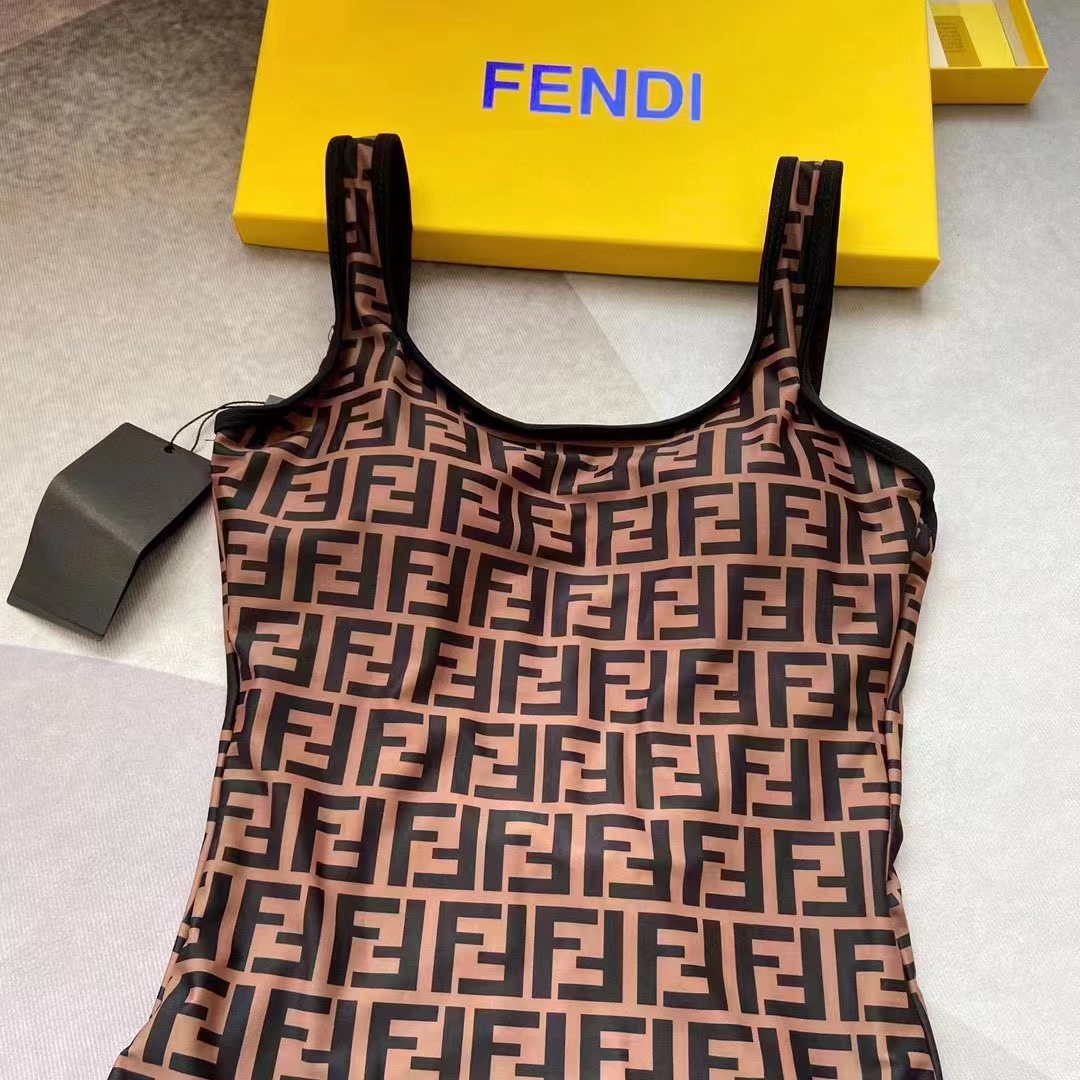 Fendi Women FF Swimsuit Brown Lycra Swimsuit