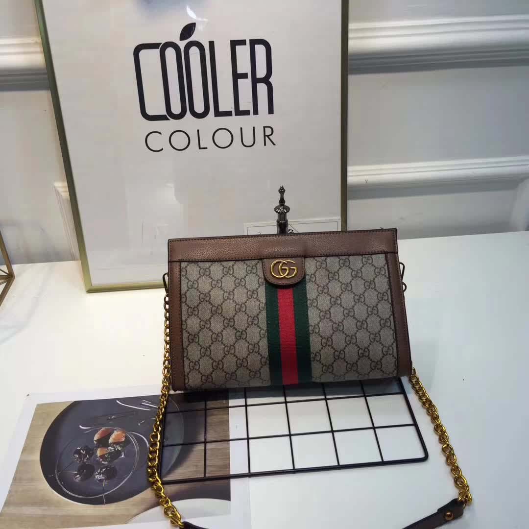 Gucci Ophidia GG Supreme Canvas Medium Shoulder Bag-Brown