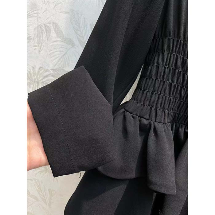 Louis Vuitton Women LV Long-Sleeved Tiered Dress Silk Viscose Elastane Black Regular Fit