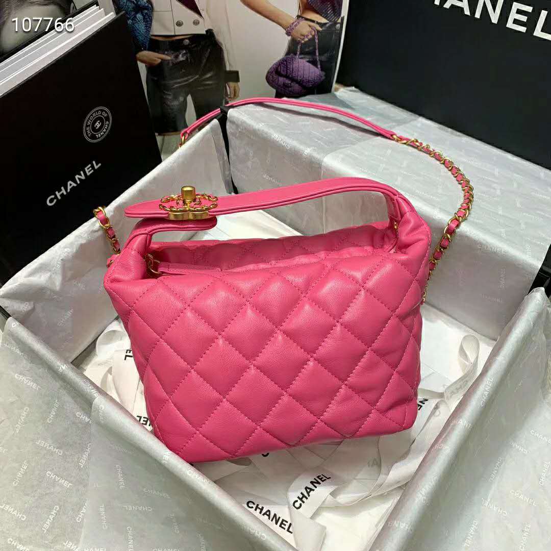 Chanel Women Small Hobo Bag in Lambskin Leather-Pink