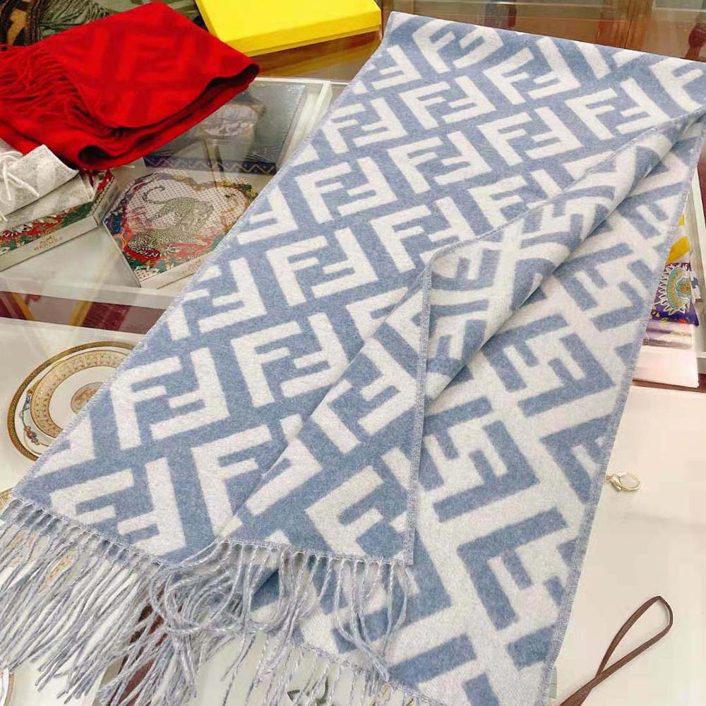 Fendi Women FF Scarf Light Blue Cashmere Scarf
