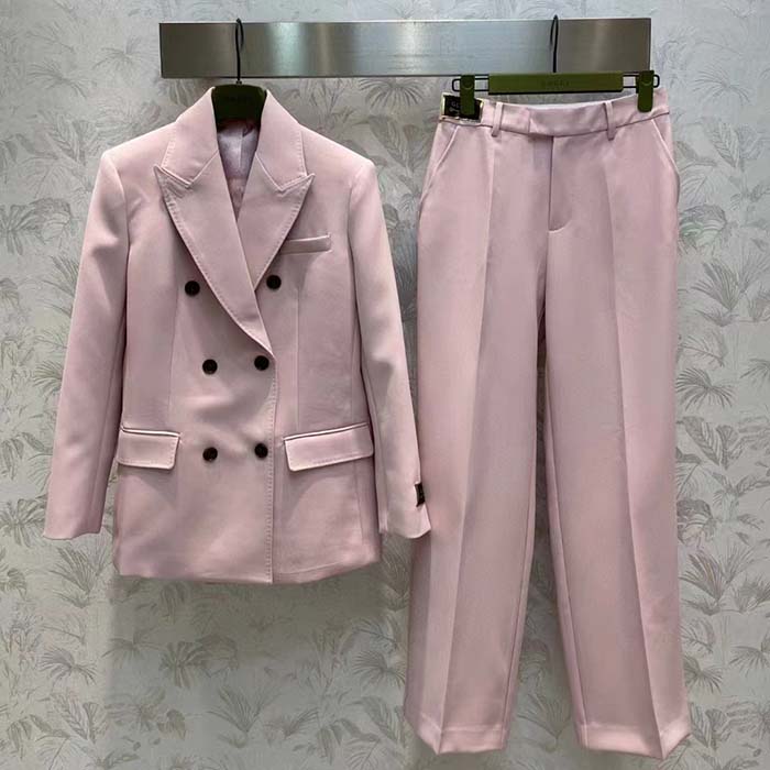 Gucci Women GG Wool Jacket Point Revers Double-Breasted Breast Pocket Rear Vent