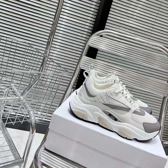 Dior Unisex Shoes CD B22 Sneaker White Technical Mesh White Silver-Tone Calfskin