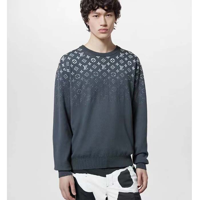 Louis Vuitton Men Gradient Cotton Crewneck Regular Fit Monogram Gradient Volcanic Ash Cotton