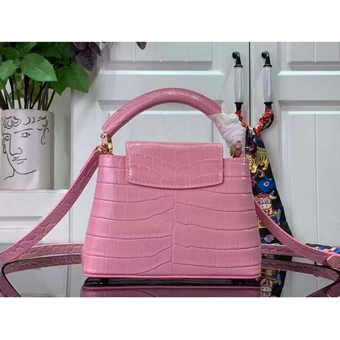 Louis Vuitton LV Women Capucines Mini Handbag Pink Crocodilien Brillant Savoir Faire