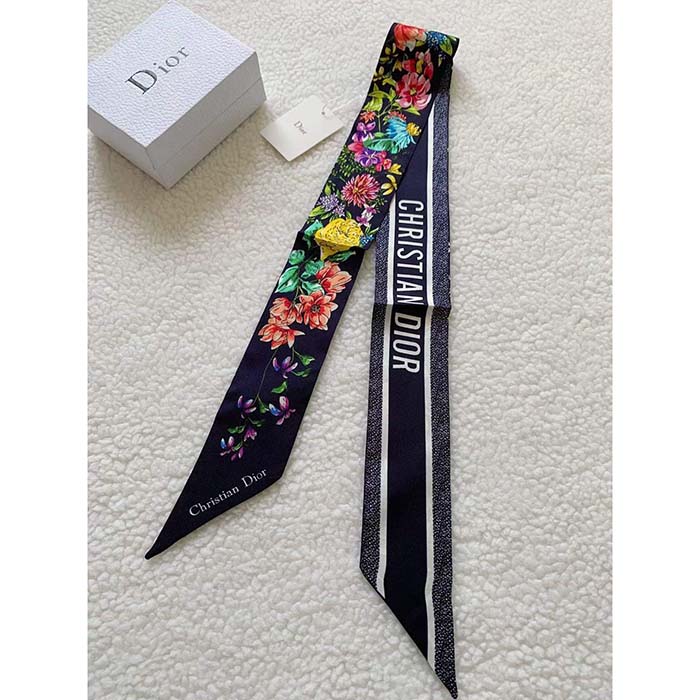 Dior Women CD D-Floral Mitzah Scarf Blue Multicolor Silk Twill