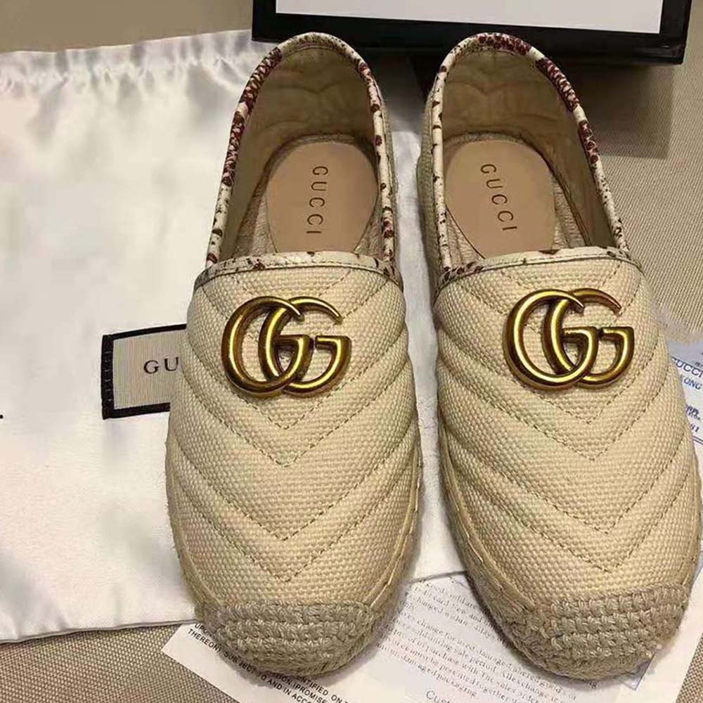 Gucci Women Chevron Raffia Espadrille with Double G-Sandy