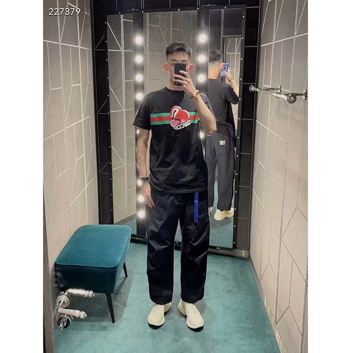 Gucci Men GG Cotton Jersey T-Shirt Print Black Crewneck Short Sleeves