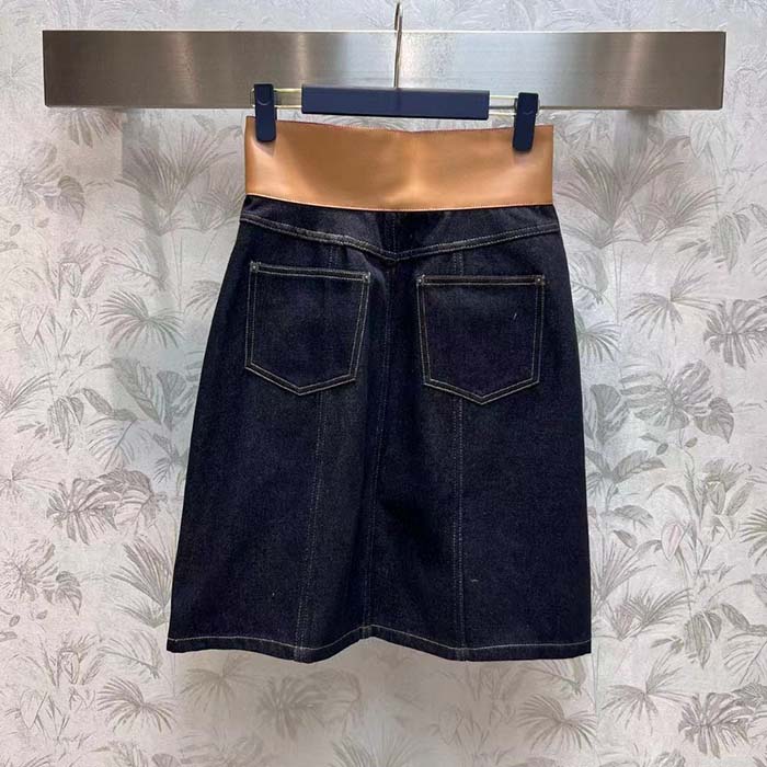 Louis Vuitton Women LV Eyelet Belt Denim Skirt Navy 1AFGNY