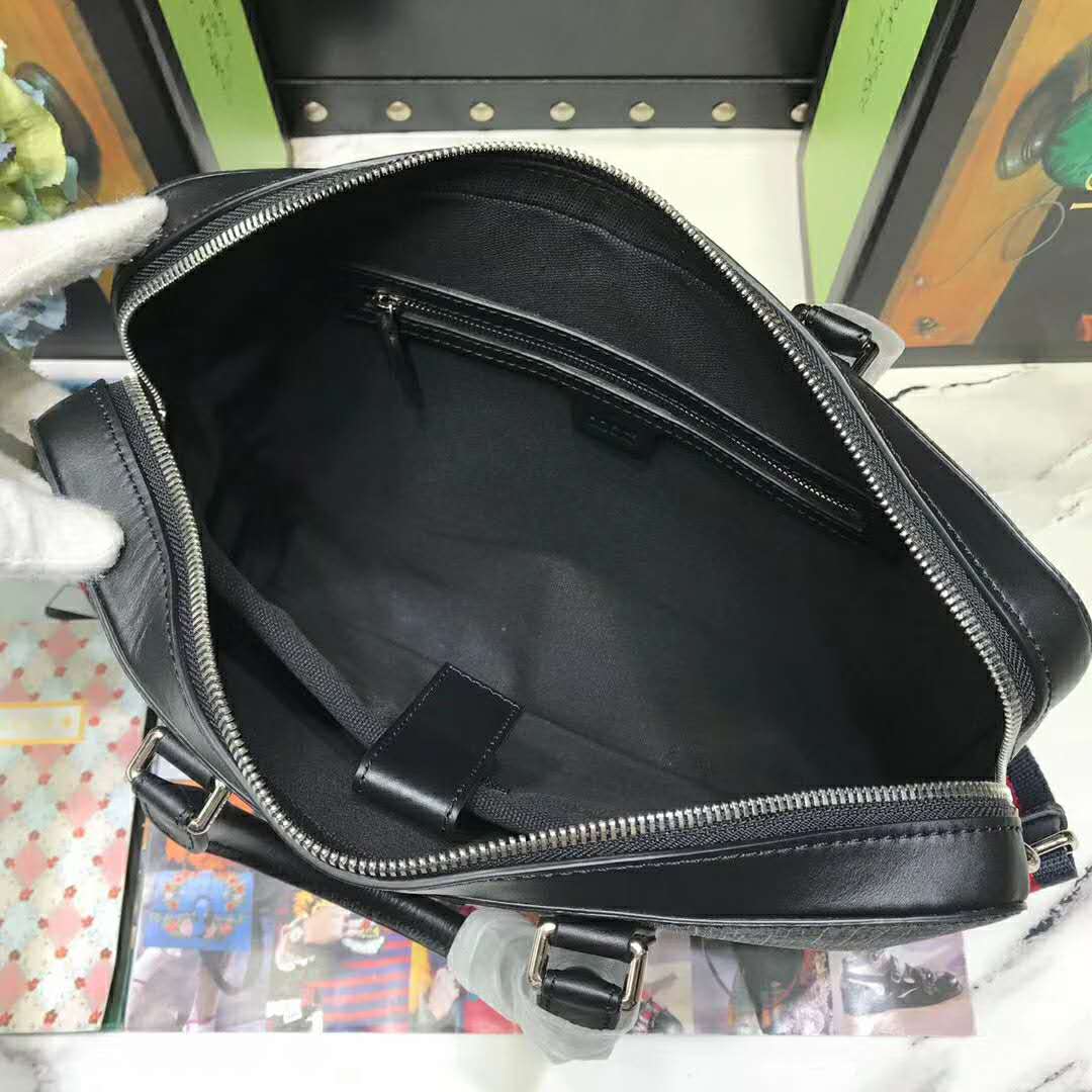 Gucci Unisex GG Black Briefcase Black/Grey GG Supreme Canvas