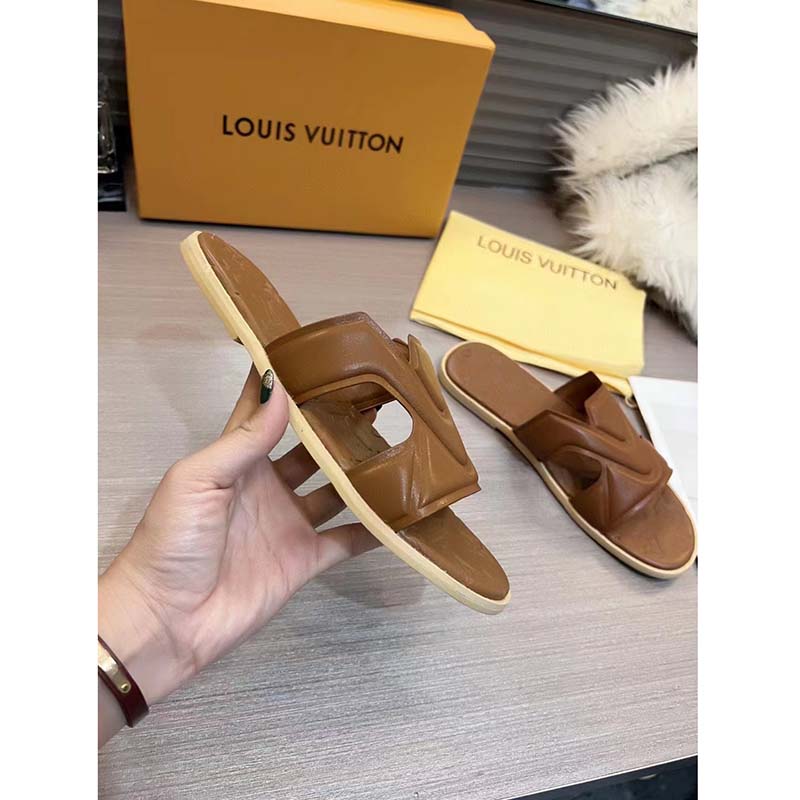 Louis Vuitton LV Unisex Oasis Mule Moka Brown Grained Calf Leather Rubber Signature