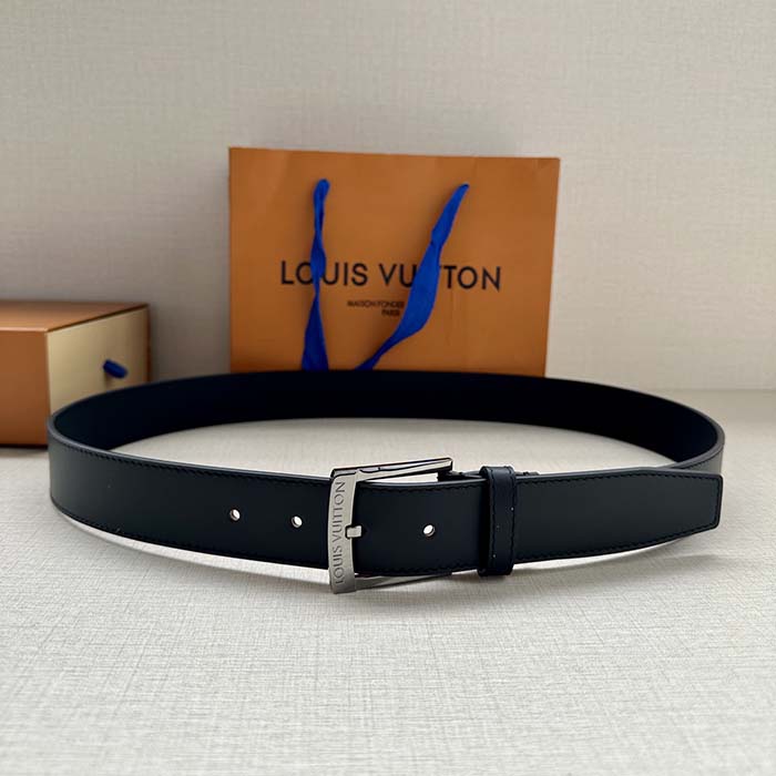 Louis Vuitton Unisex LV City Pin 35 MM Belt Black Smooth Calf Leather