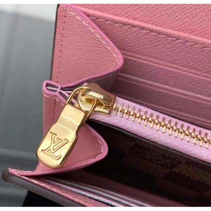 Louis Vuitton LV Unisex Sarah Wallet Pink Damier Ebene Coated Canvas Grained Cowhide Leather