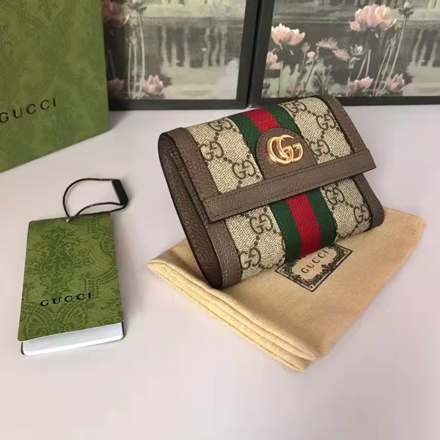 Gucci Unisex Ophidia GG Wallet Beige Ebony GG Supreme Canvas