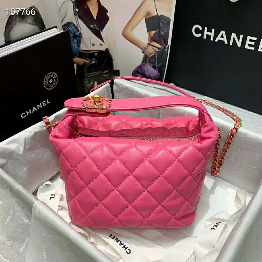 Chanel Women Small Hobo Bag in Lambskin Leather-Pink