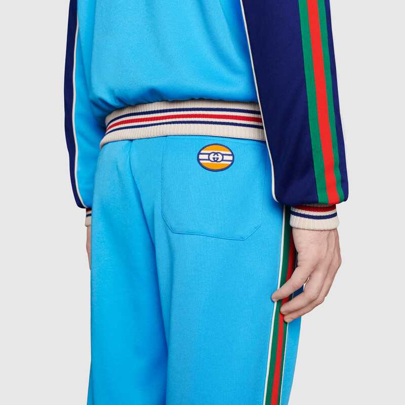Gucci Men Technical Jersey Jogging Pant with Web Interlocking G-Blue