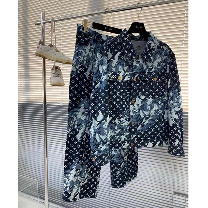 Louis Vuitton Women LV Monogram Printed Denim Pants Regular Fit Printed Monogram Flower