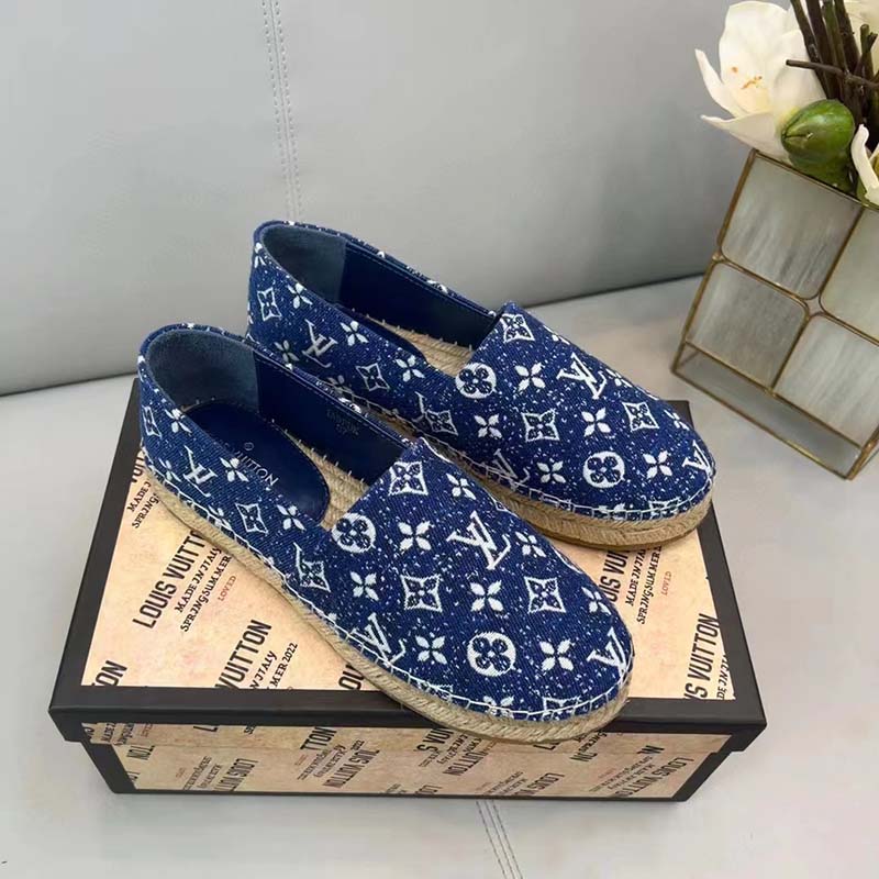 Louis Vuitton LV Women Starboard Flat Espadrille Navy Blue Monogram Denim Rope Rubber