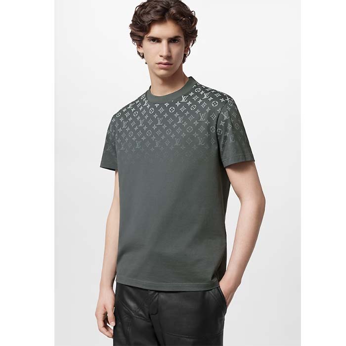 Louis Vuitton Men LV SKI Monogram Gradient Cotton T-Shirt Regular Fit Ribbed Neck Volcanic Ash