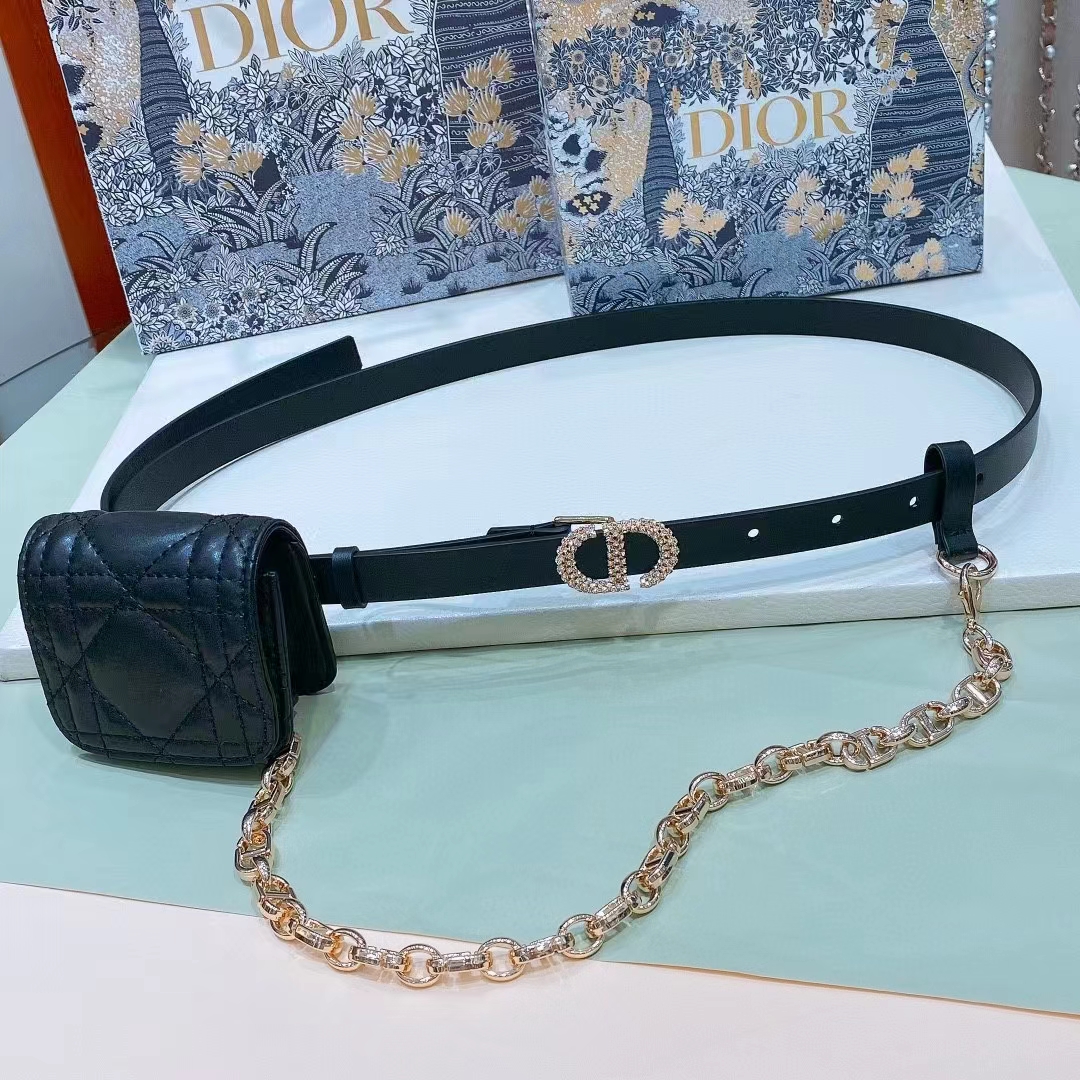Dior Unisex CD Dior Caro Belt Removable Pouch Black Smooth Calfskin Cannage 15 MM
