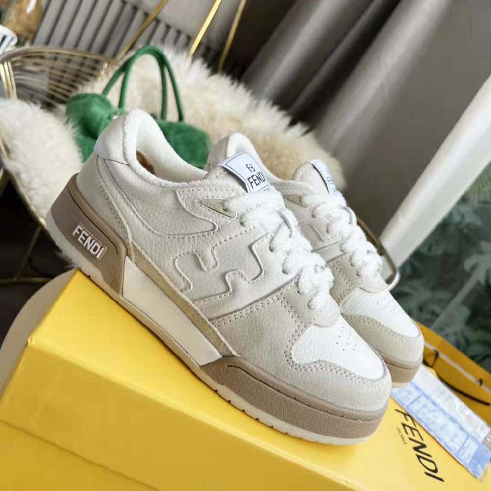 Fendi Unisex Match White Suede Low Tops