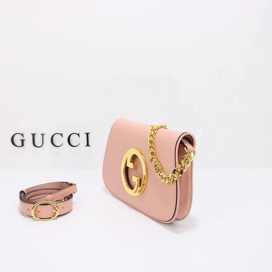 Gucci Women GG Blondie Shoulder Bag Light Pink Leather Round Interlocking G