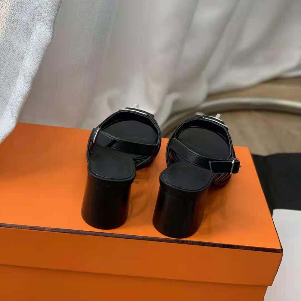 Hermes Women Eve 60 Sandal in Calfskin Leather-Black