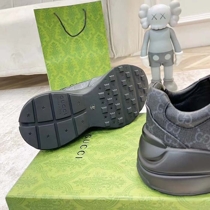 Gucci Unisex GG Rhyton Sneaker Black Supreme Canvas Rubber Lace-Up Mid Heel