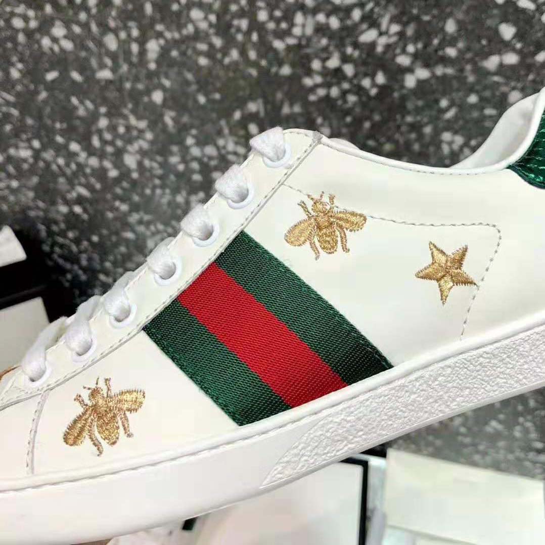 Gucci Men Ace Embroidered Sneaker Stars and Bees in White