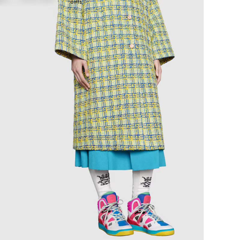 Gucci Unisex GG Gucci Basket Sneaker Pink Demetra Rubber Interlocking Grey Mesh