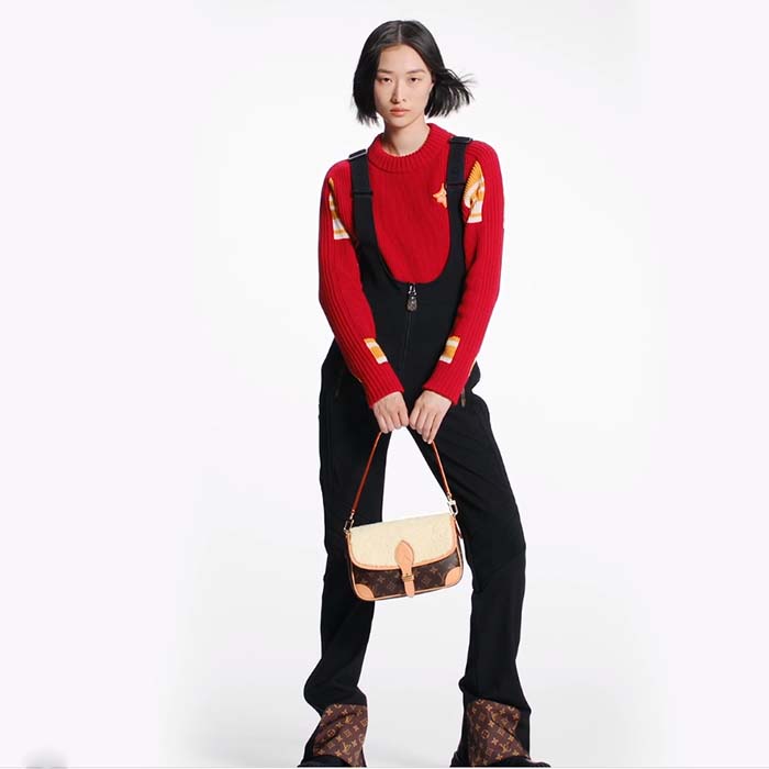 Louis Vuitton LV Women Diane Handbag Beige Brown Monogram Coated Canvas Shearling