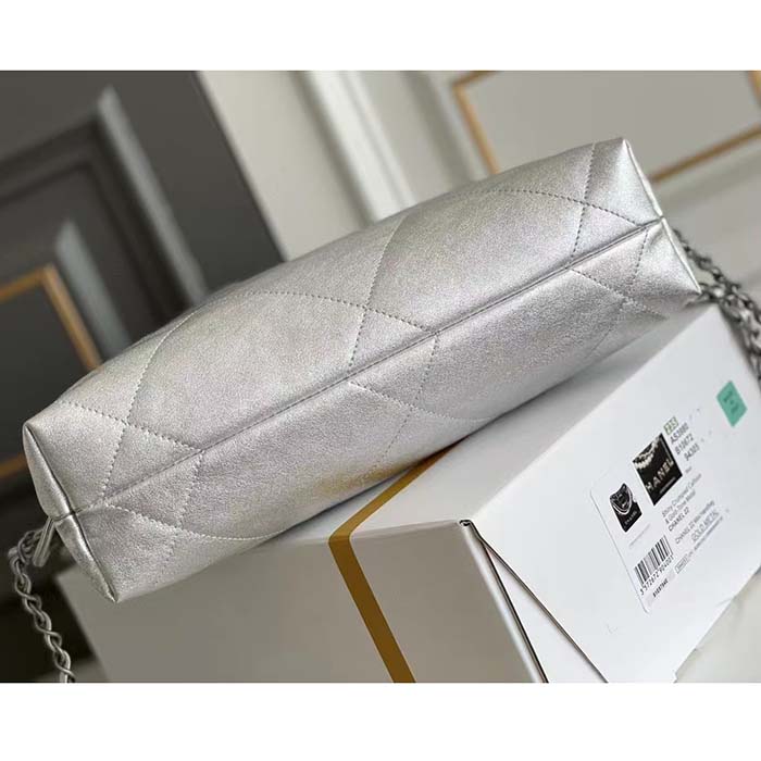 Chanel Women CC Large Back Pack Chanel 22 Handbag Metallic Calfskin Silver-Tone Metal