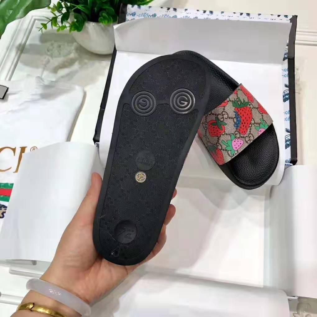Gucci Women GG Gucci Strawberry Slide Sandal-Red