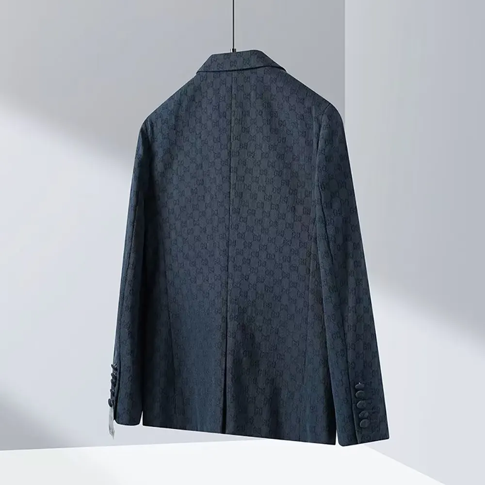 Gucci Men Gucci Checkered Oversized Blazer-Navy