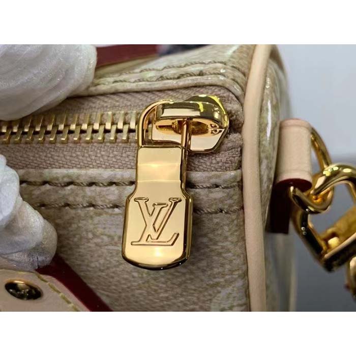 Louis Vuitton LV Women Nano Speedy Beige Monoglam Coated Canvas Zip Closure
