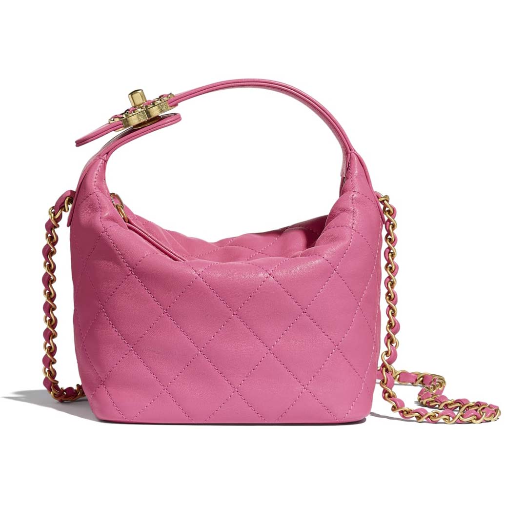 Chanel Women Small Hobo Bag in Lambskin Leather-Pink
