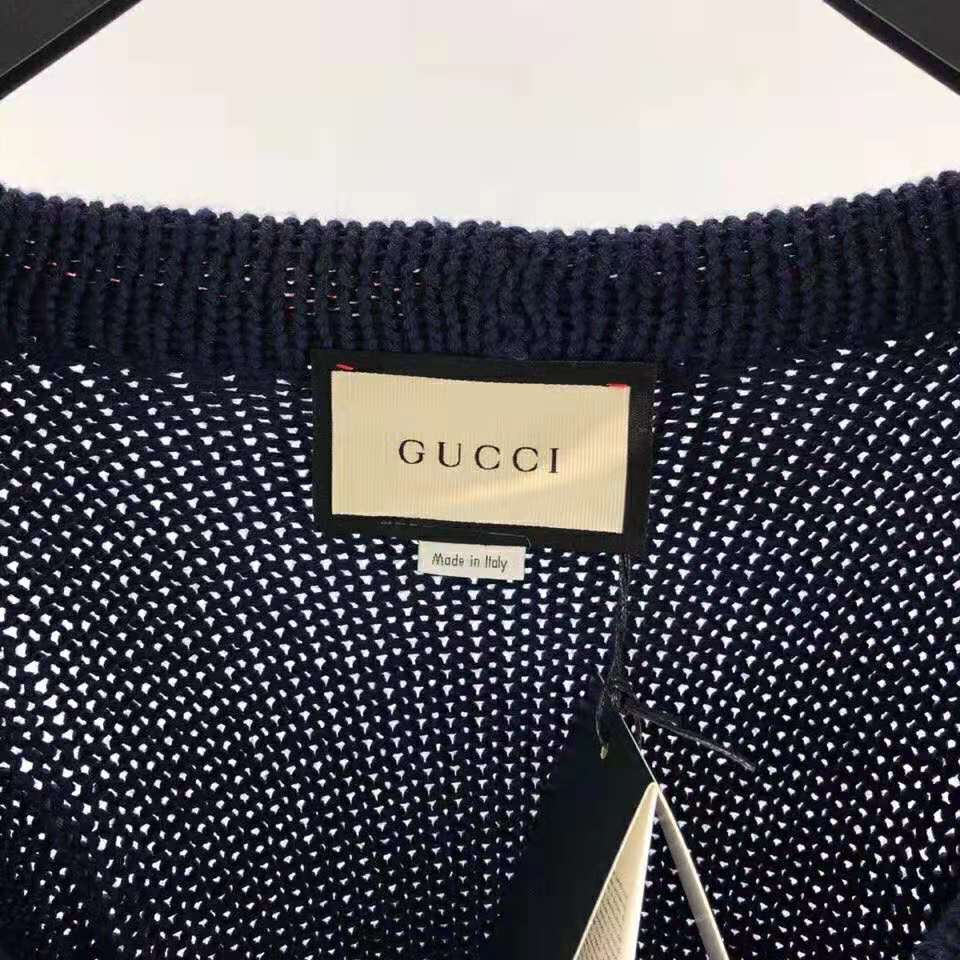 Gucci Women Oversize Cable Knit Cardigan Sweater-Navy