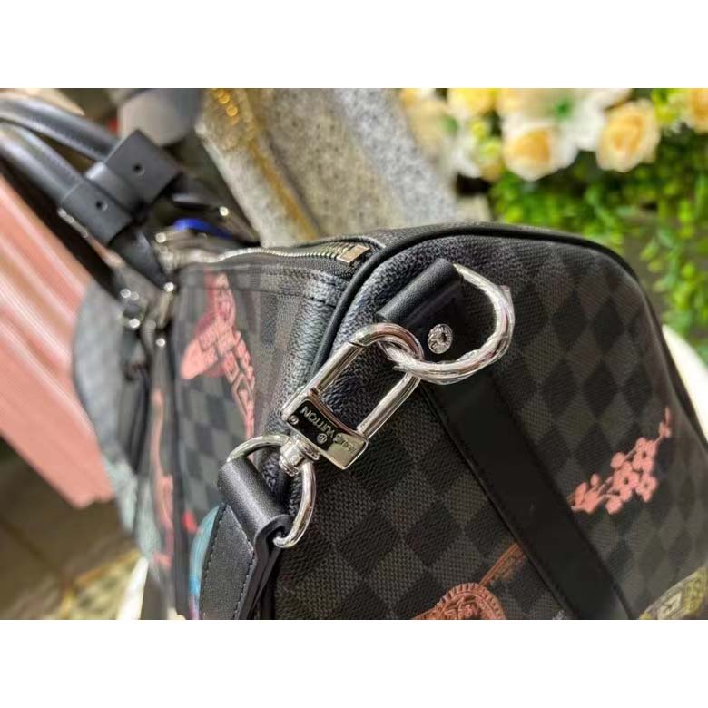 Louis Vuitton LV Unisex Keepall 50B Damier Graphite Stamps Coated Canvas