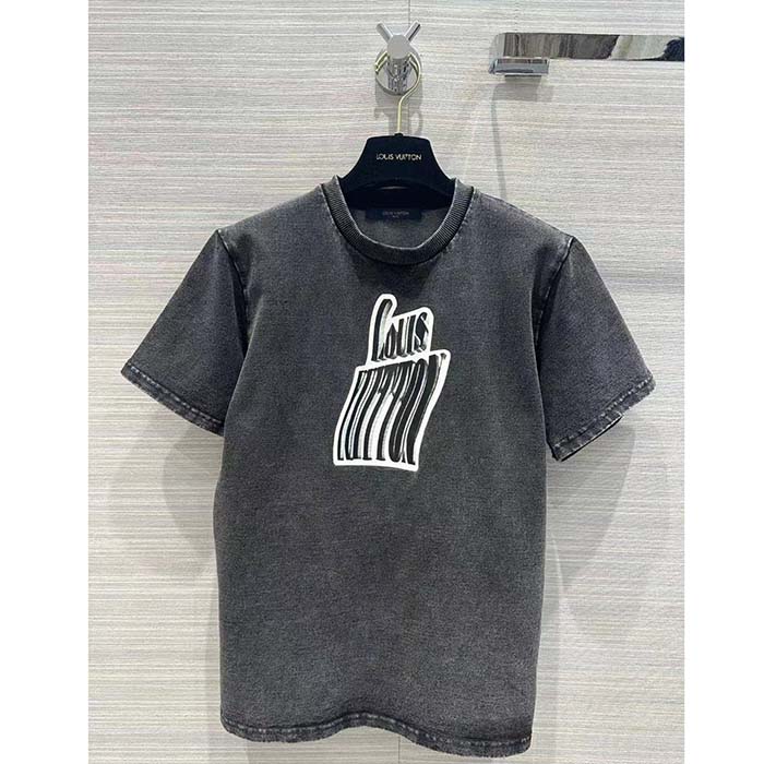 Louis Vuitton Men Graphic LV Signature T-Shirt Cotton Metal Grey Regular Fit