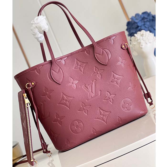 Louis Vuitton LV Unisex Neverfull MM Wine Red Monogram Empreinte Embossed Grained Cowhide Leather
