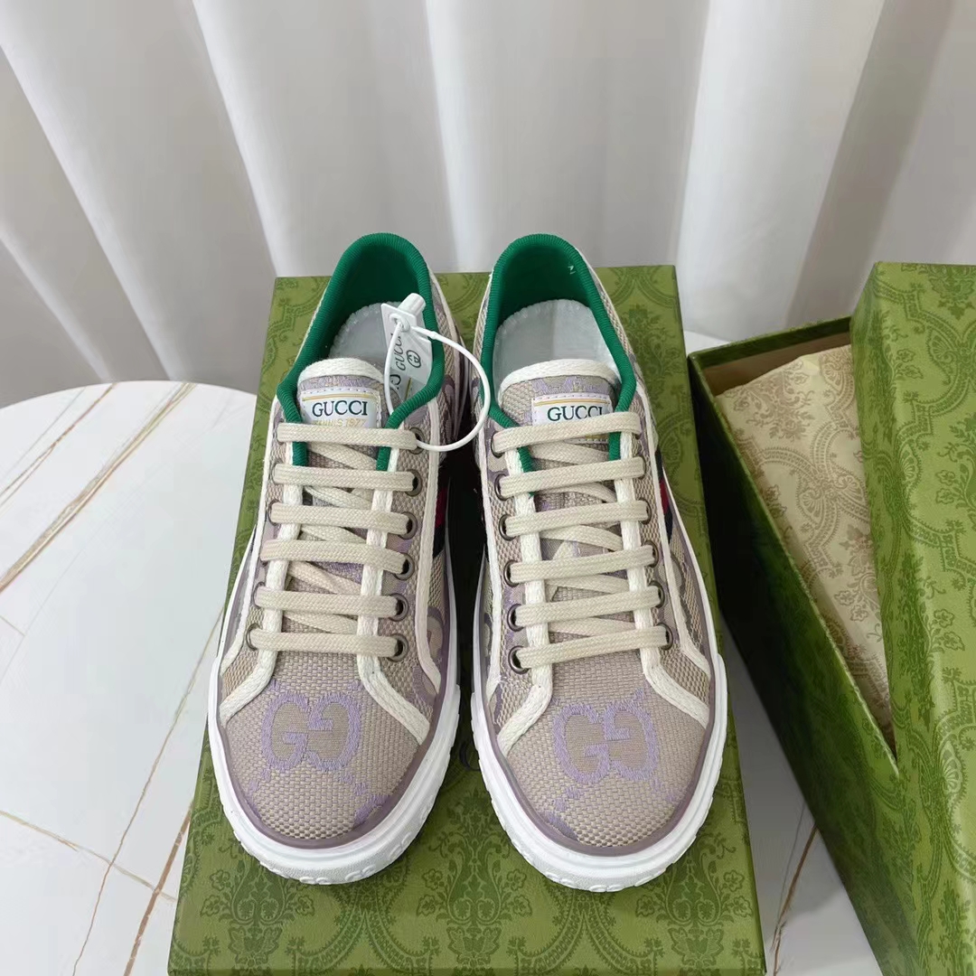 Louis Vuitton LV Unisex Tennis 1977 Jumbo GG Sneaker Beige Lilac Jumbo GG Canvas