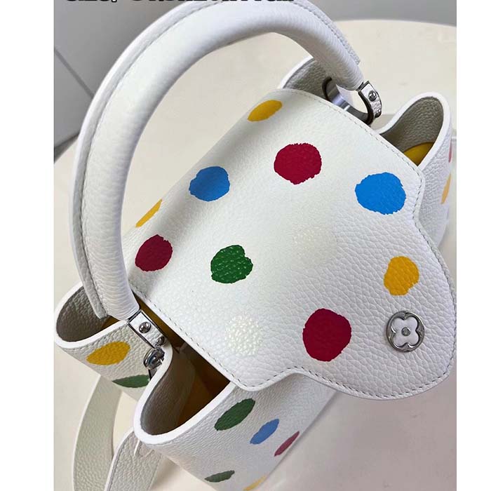 Louis Vuitton Women LV x YK Capucines BB White Taurillon Bull Calf Leather 3D Painted Dots